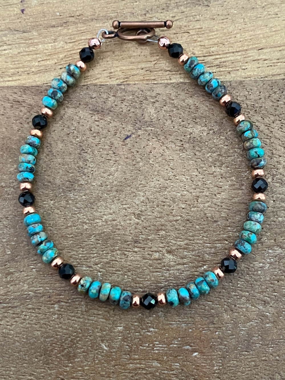 Turquoise and Black Spinel Bracelet Copper Accents Artisan Jewelry